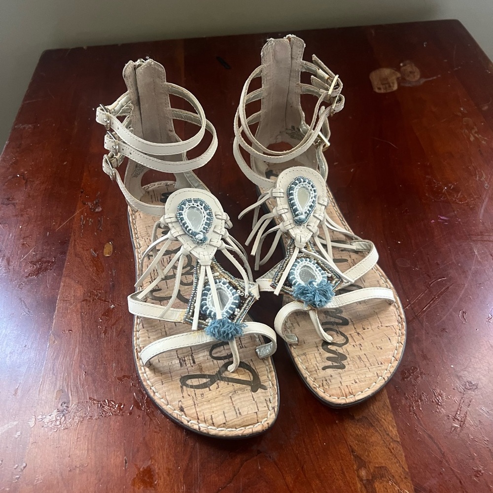 Sam Edelman Cream and Blue Gladiator Sandals